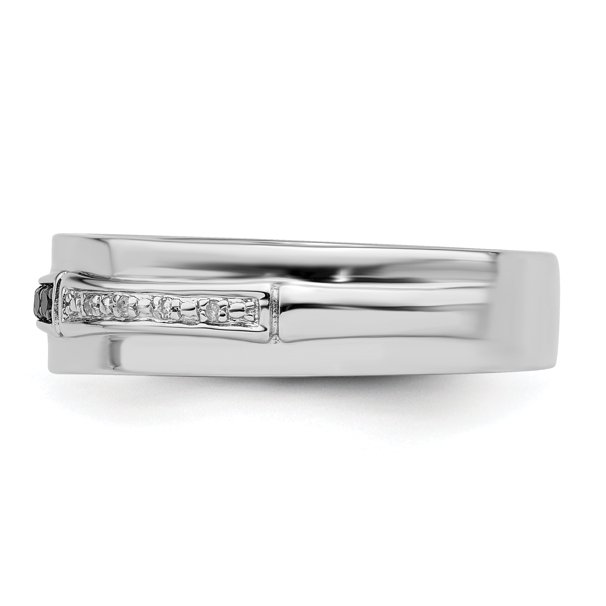 Sterling Silver White Night Rhodium Plated And Black Diamond Men'S Ring