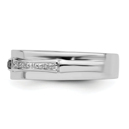 Sterling Silver White Night Rhodium Plated And Black Diamond Men'S Ring