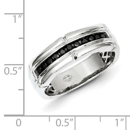 Sterling Silver White Night Rhodium Plated Black Diamond Men'S Ring