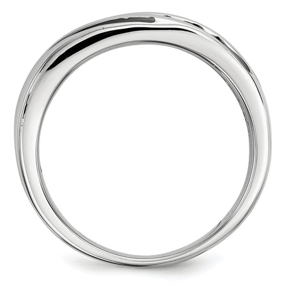 Sterling Silver White Night Rhodium Plated Black Diamond Men'S Band Ring