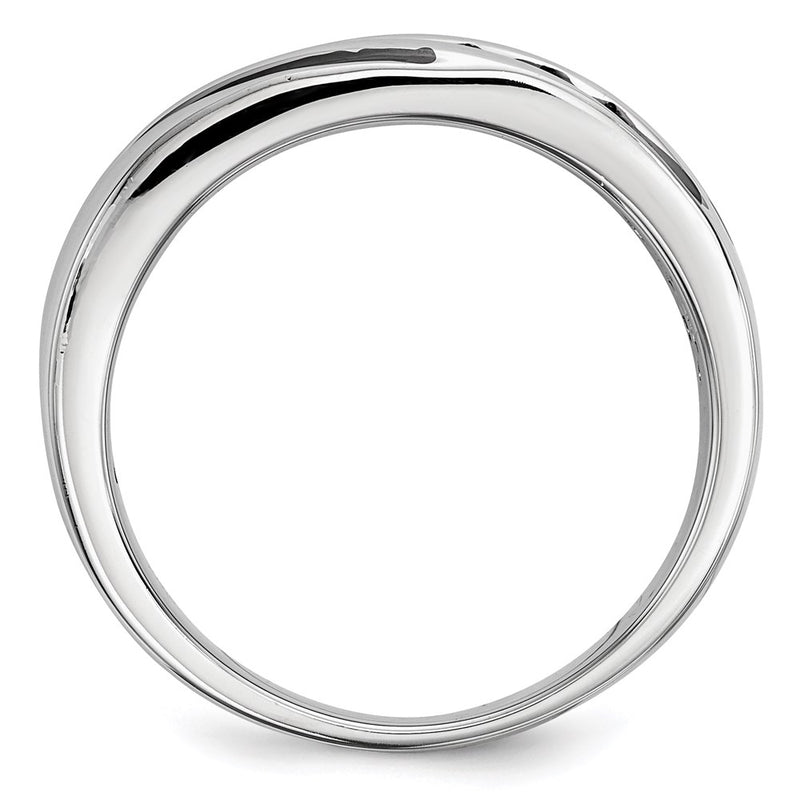 Sterling Silver White Night Rhodium Plated Black Diamond Men'S Band Ring