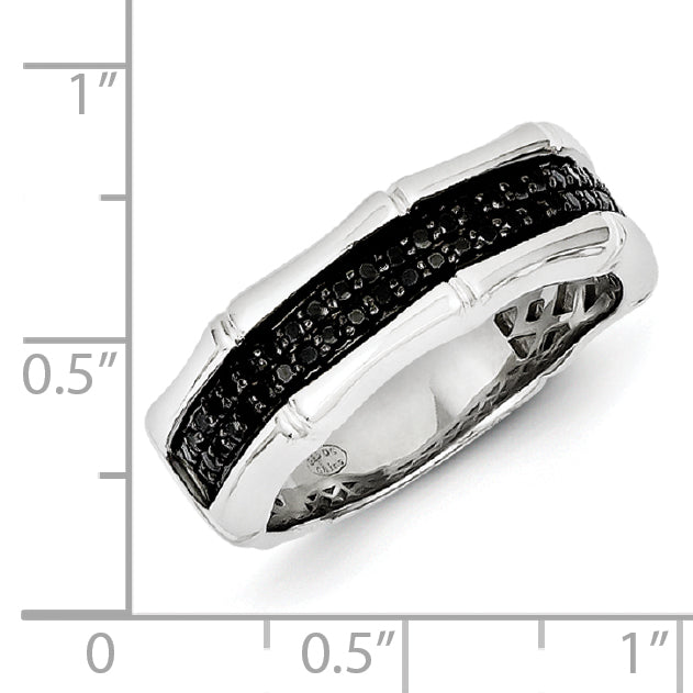 Sterling Silver White Night Rhodium Plated Black Diamond Men'S Ring