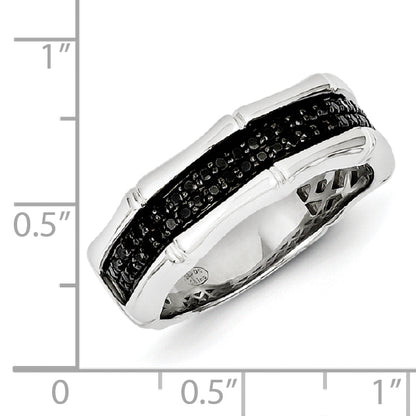 Sterling Silver White Night Rhodium Plated Black Diamond Men'S Ring