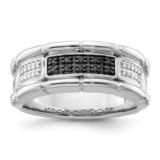 Sterling Silver White Night Rhodium Plated And Black Diamond Men'S Ring