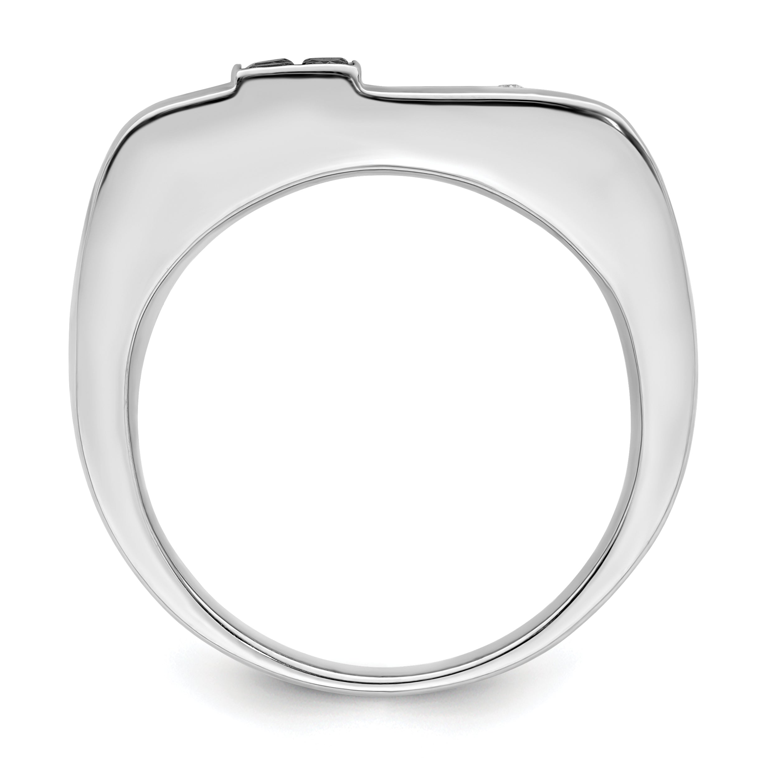 Sterling Silver White Night Rhodium Plated Black And Diamond Men'S Ring