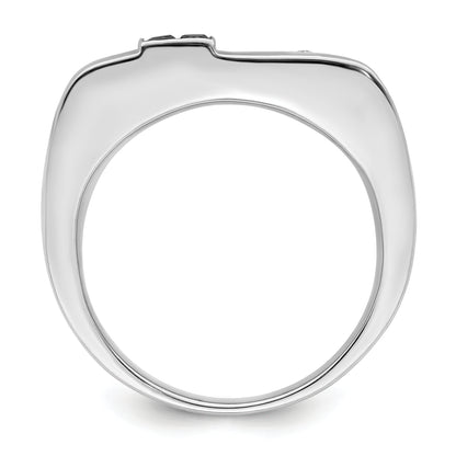Sterling Silver White Night Rhodium Plated Black And Diamond Men'S Ring