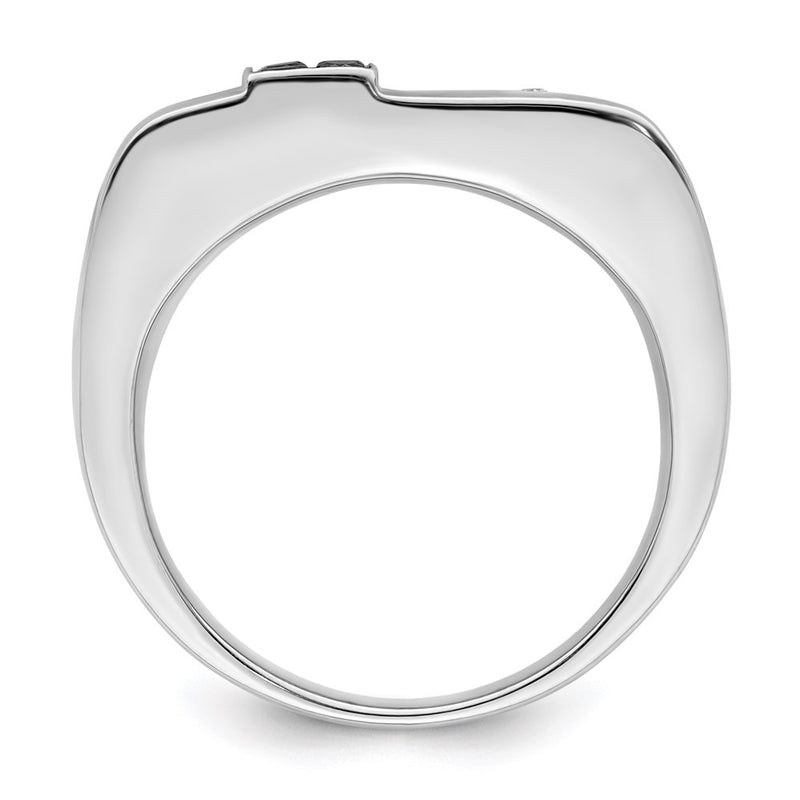 Sterling Silver White Night Rhodium Plated Black And Diamond Men'S Ring