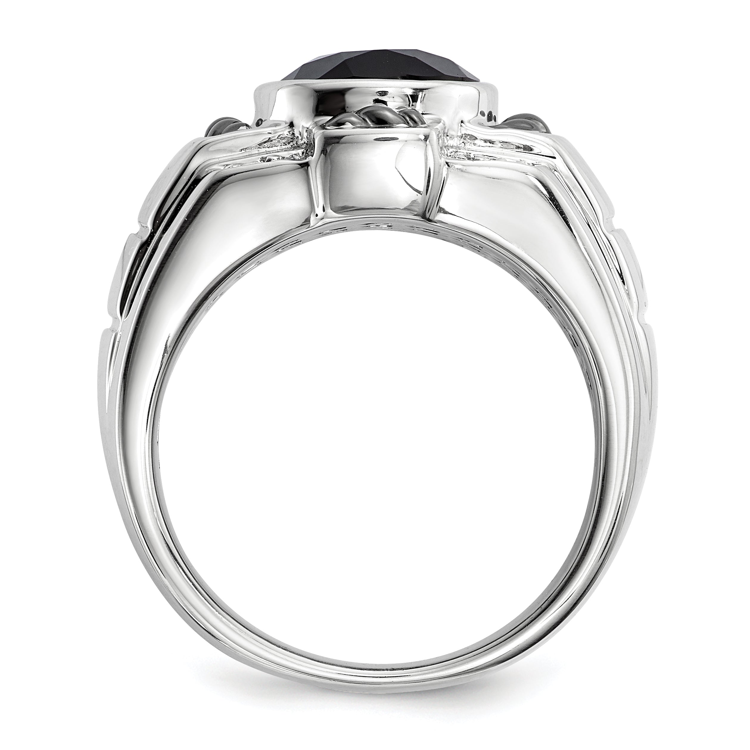 Sterling Silver White Night Black Rhodium Plated Diamond And Onyx Oval Men'S Ring