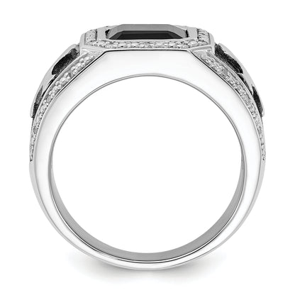 Sterling Silver White Night Black Rhodium Plated Diamond And Onyx Cross Men'S Ring