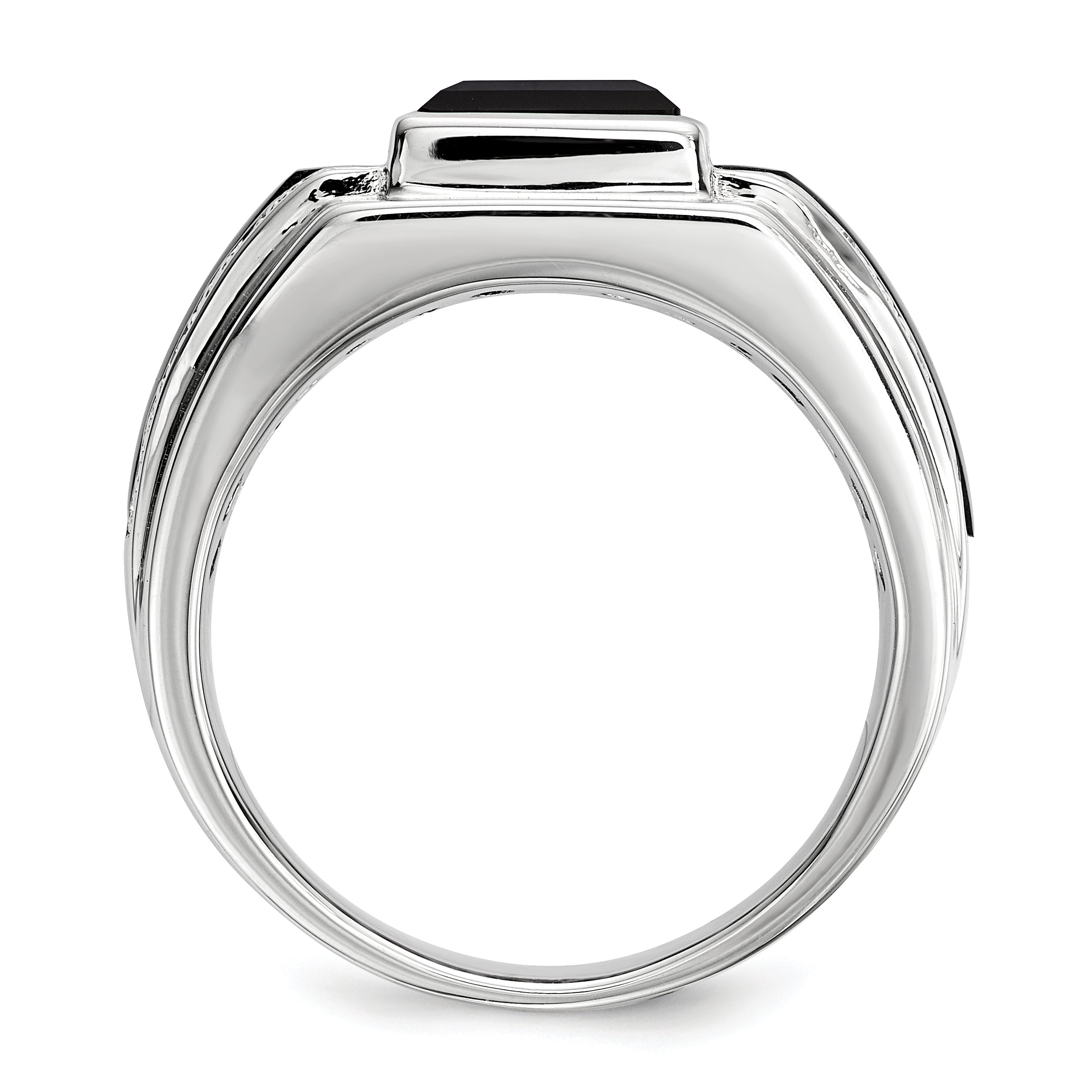 Sterling Silver White Night Rhodium Plated Diamond And Onyx Men'S Ring