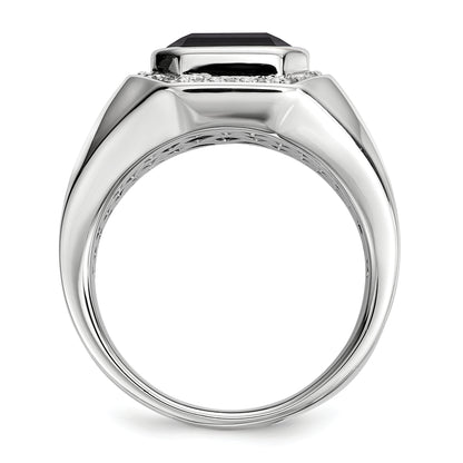 Sterling Silver White Night Rhodium Plated Diamond And Black Onyx Square Men'S Ring