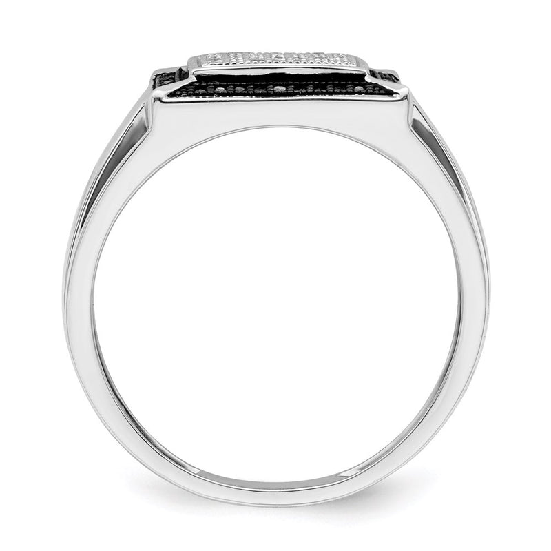 Sterling Silver Rhodium Plated Black And White Diamond Men'S Ring (Size 9 Only)