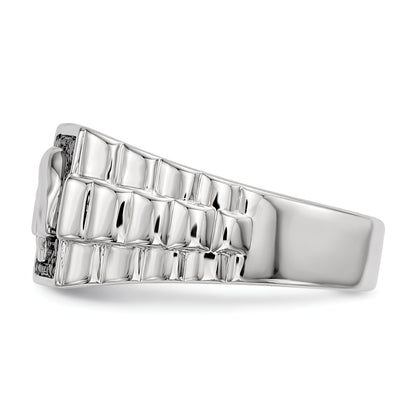 Sterling Silver White Night Rhodium Plated Black Diamond Square Skull Men'S Ring