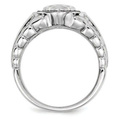 Sterling Silver White Night Rhodium Plated Black Diamond Oval Skull Men'S Ring