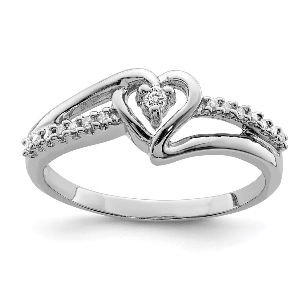 Sterling Silver Rhodium Diamond Heart Ring (Size 8 Only)