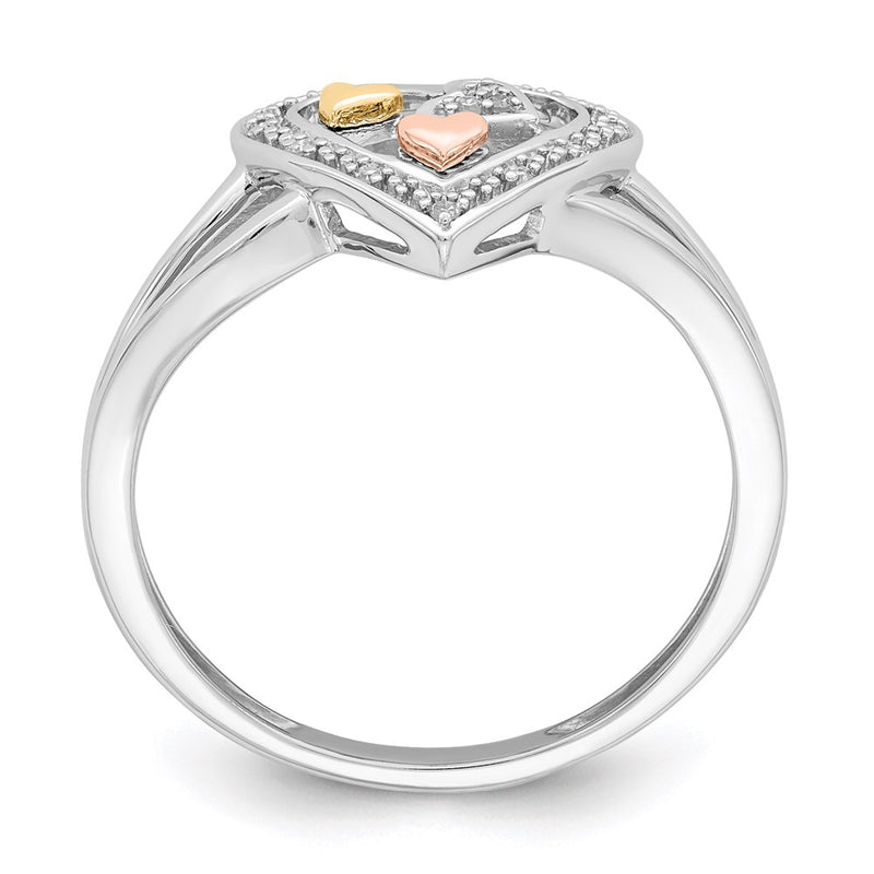 Sterling Silver Rhodium Plated With Gold Tone & Rose Accent Diamond Ring