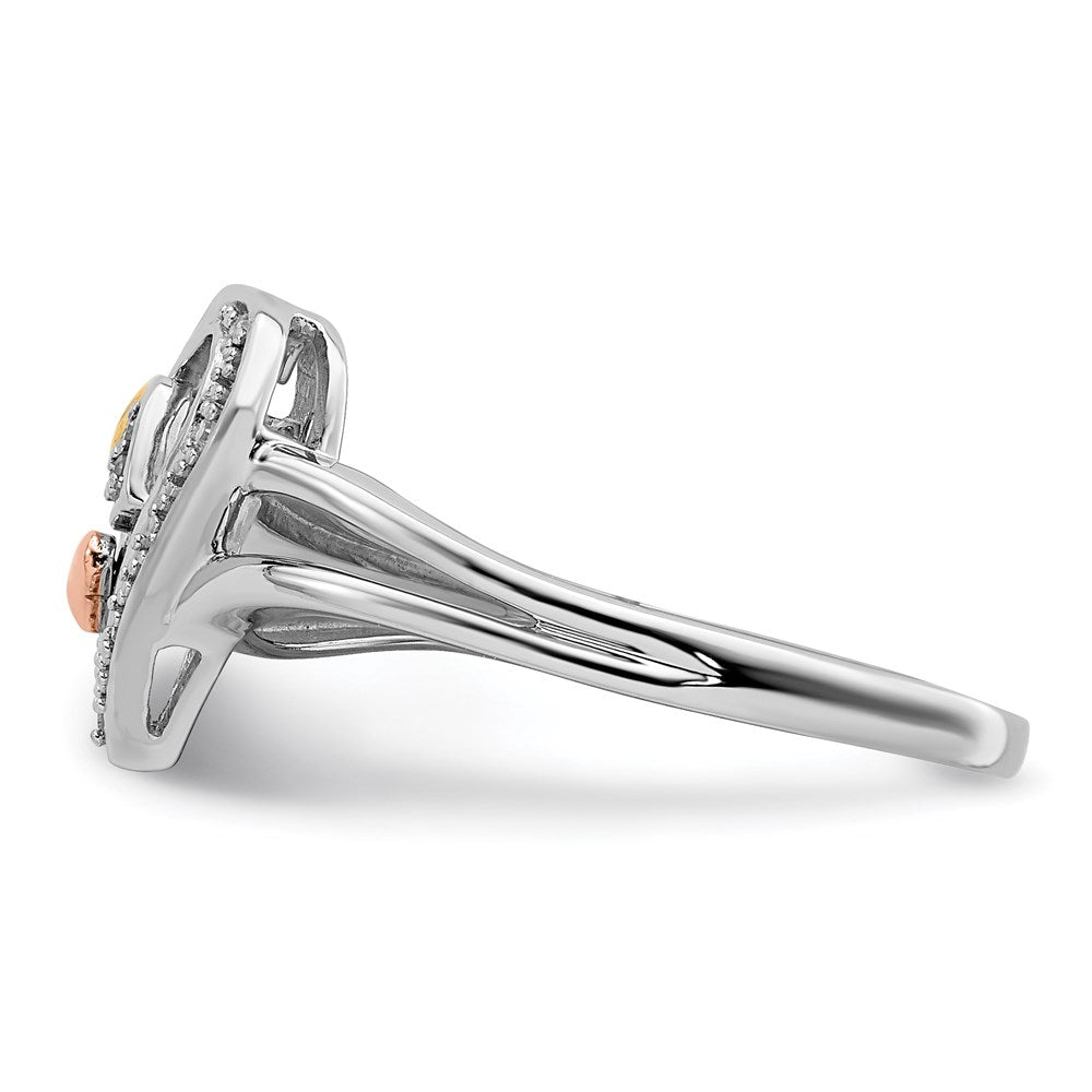 Sterling Silver Rhodium Plated With Gold Tone & Rose Accent Diamond Ring