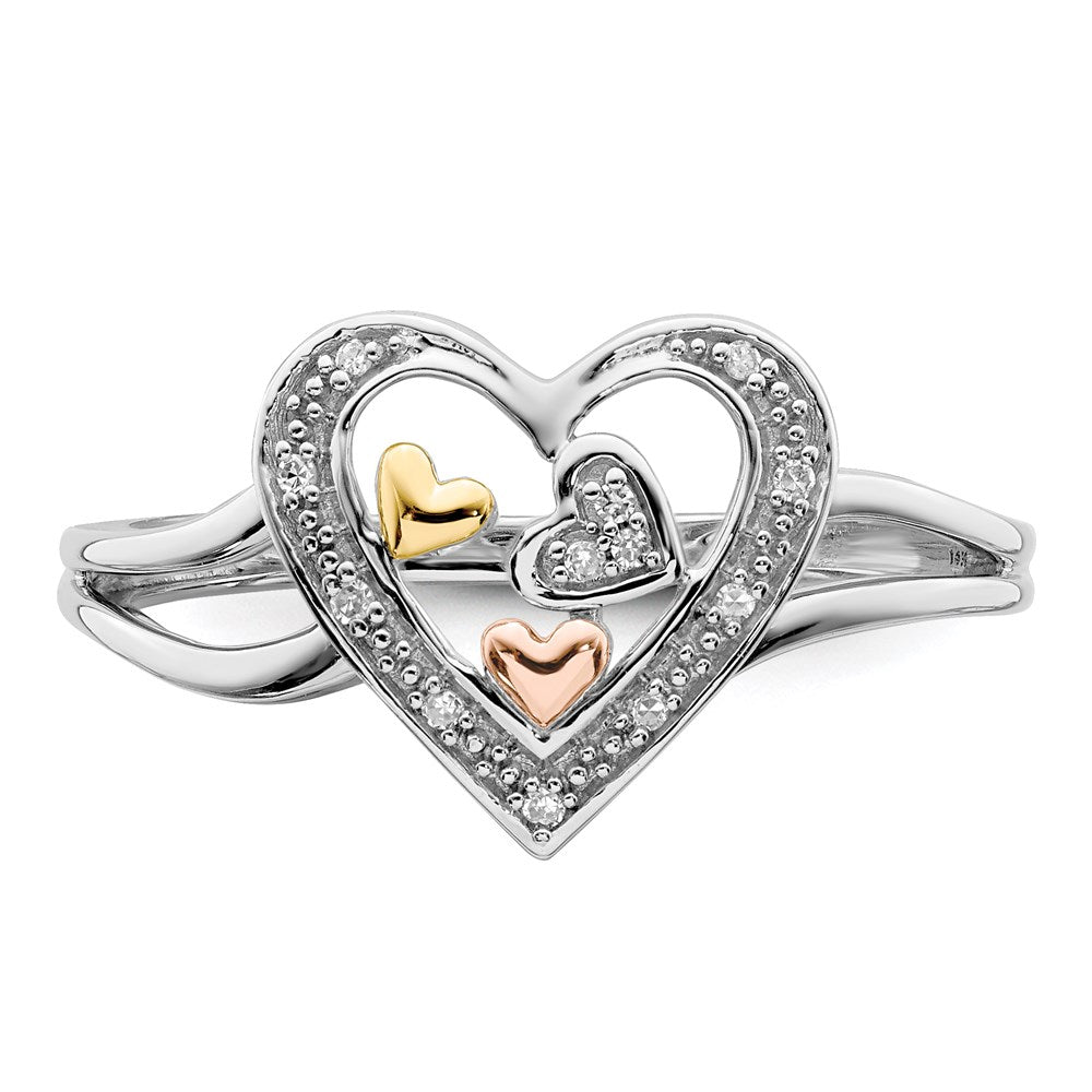 Sterling Silver Rhodium Plated With Gold Tone & Rose Accent Diamond Ring