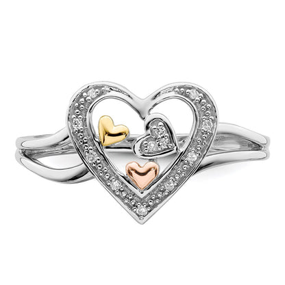 Sterling Silver Rhodium Plated With Gold Tone & Rose Accent Diamond Ring