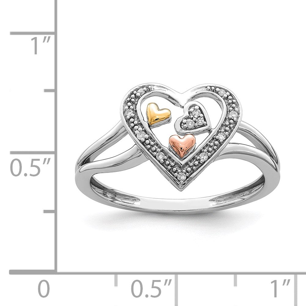 Sterling Silver Rhodium Plated With Gold Tone & Rose Accent Diamond Ring