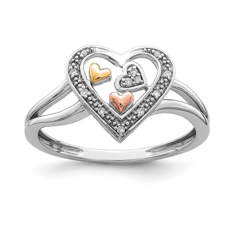 Sterling Silver Rhodium Plated With Gold Tone & Rose Accent Diamond Ring