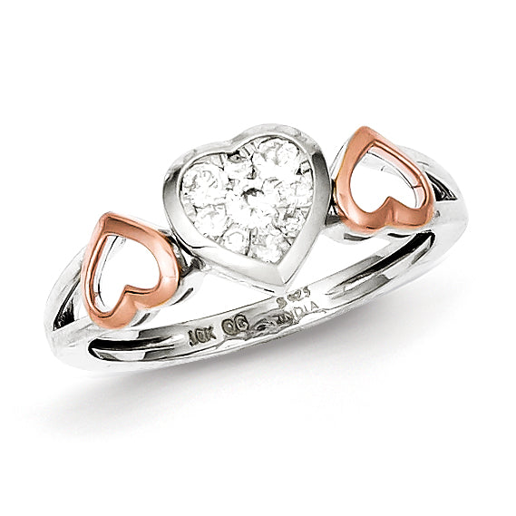 Sterling Silver 14K Rose Plated Diamond Three Heart Ring (Size 8 Only)