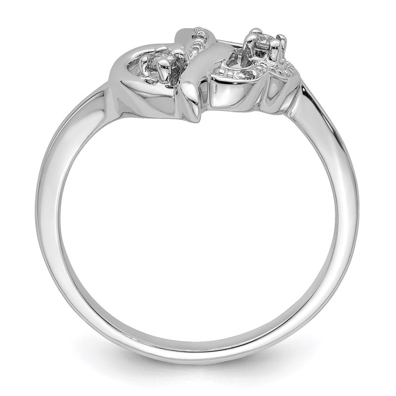 Sterling Silver Rhodium Plated Diamond Double Heart Ring (Size 6 Only)