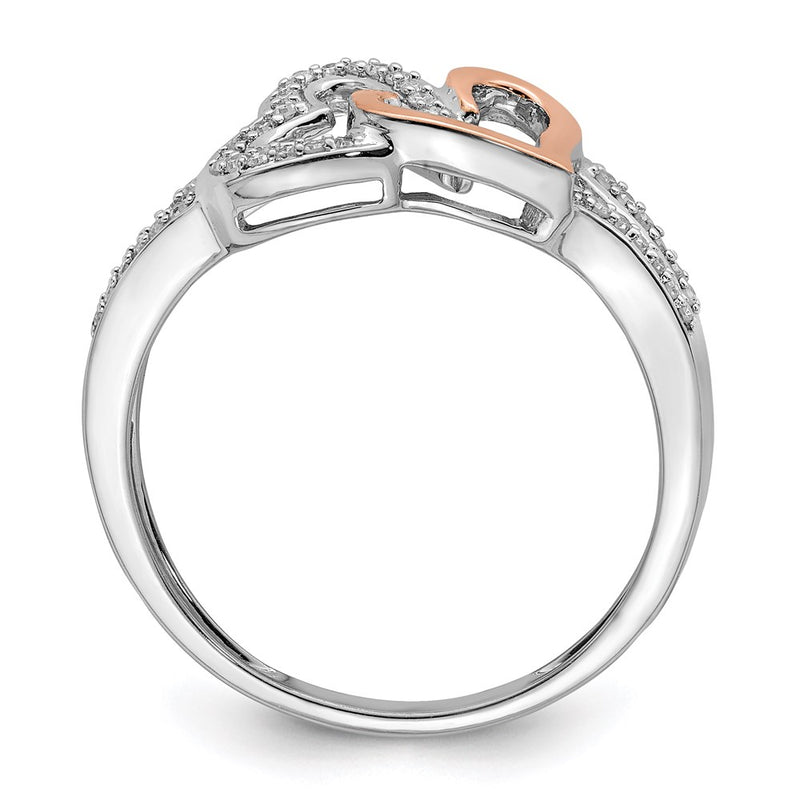 Sterling Silver Rhodium & 14K Rose Gold DiamondS Two Heart Ring (Size 7 Only)