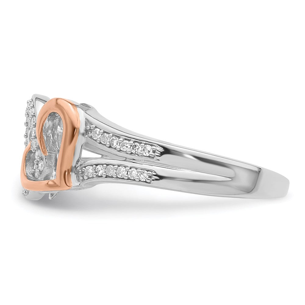 Sterling Silver Rhodium & 14K Rose Gold DiamondS Two Heart Ring (Size 7 Only)