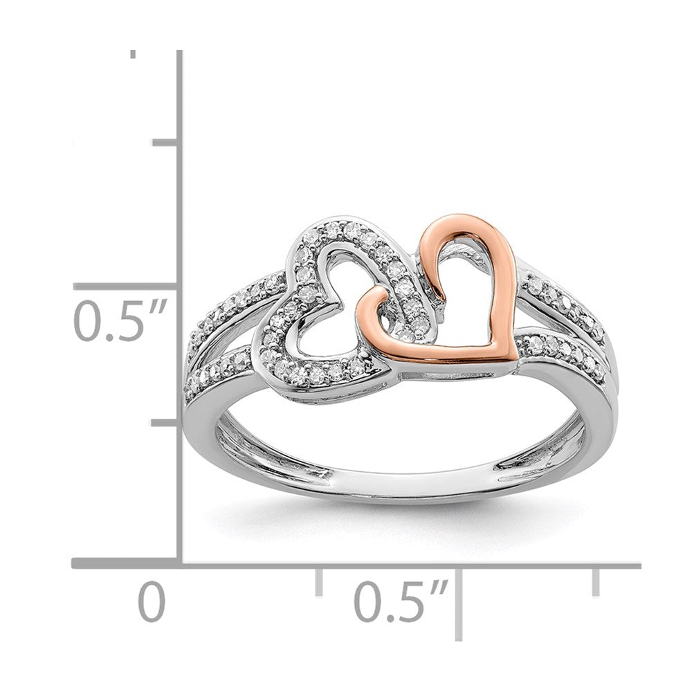 Sterling Silver Rhodium & 14K Rose Gold DiamondS Two Heart Ring (Size 7 Only)