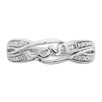 Sterling Silver Rhodium Plated Diamond Love Ring