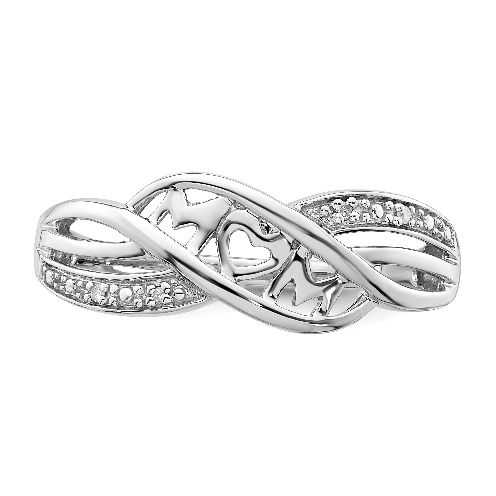 Sterling Silver Rhodium Plated Diamond Heart Mom Ring