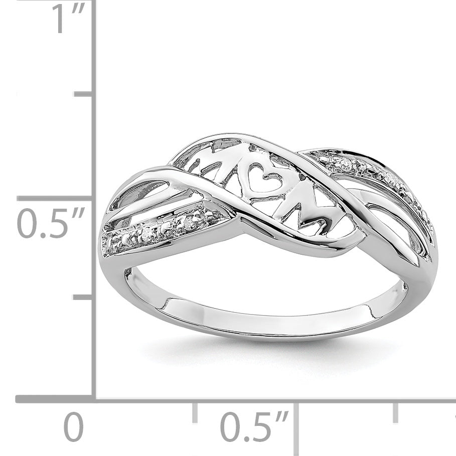 Sterling Silver Rhodium Plated Diamond Heart Mom Ring
