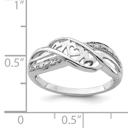 Sterling Silver Rhodium Plated Diamond Heart Mom Ring
