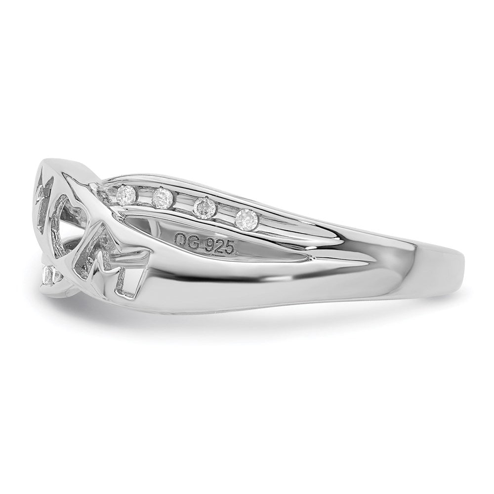 Sterling Silver Rhodium Plated Diamond Mom Ring