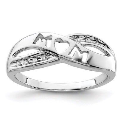 Sterling Silver Rhodium Plated Diamond Mom Ring