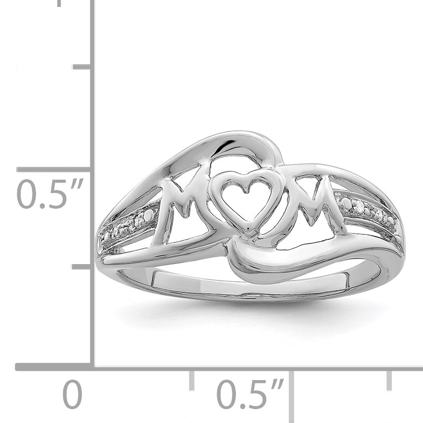 Sterling Silver Rhodium Plated Diamond Heart Mom Ring