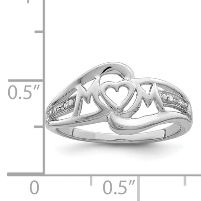Sterling Silver Rhodium Plated Diamond Heart Mom Ring