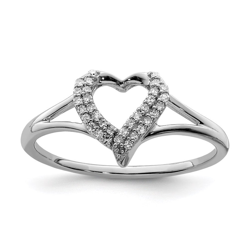 Sterling Silver Rhodium Diamond Heart Ring (Size 6 Only)