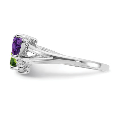 Sterling Silver Rhodium Amethyst & Peridot Diamond Ring