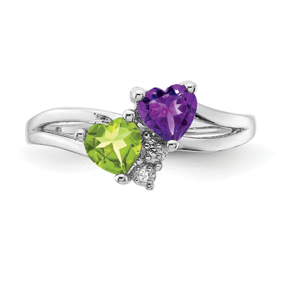 Sterling Silver Rhodium Amethyst & Peridot Diamond Ring