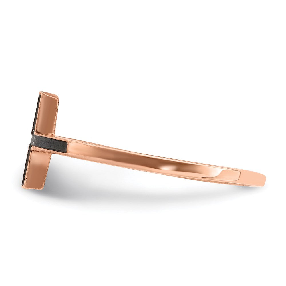 Sterling Silver Rose Gold Plated Antiqued Sideways Cross Ring