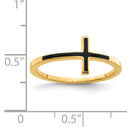 Sterling Silver Yellow Gold Plated Antiqued Sideways Cross Ring