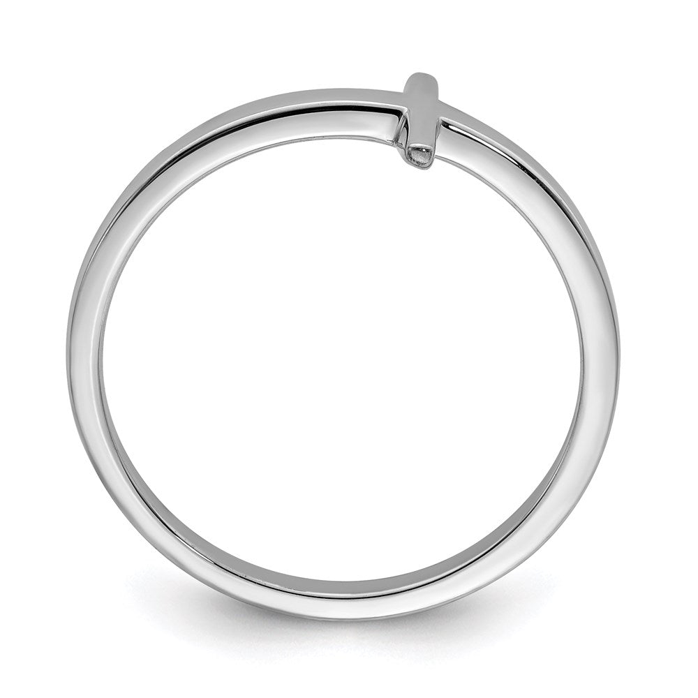 Sterling Silver Rhodium Plated Sideways Cross Ring