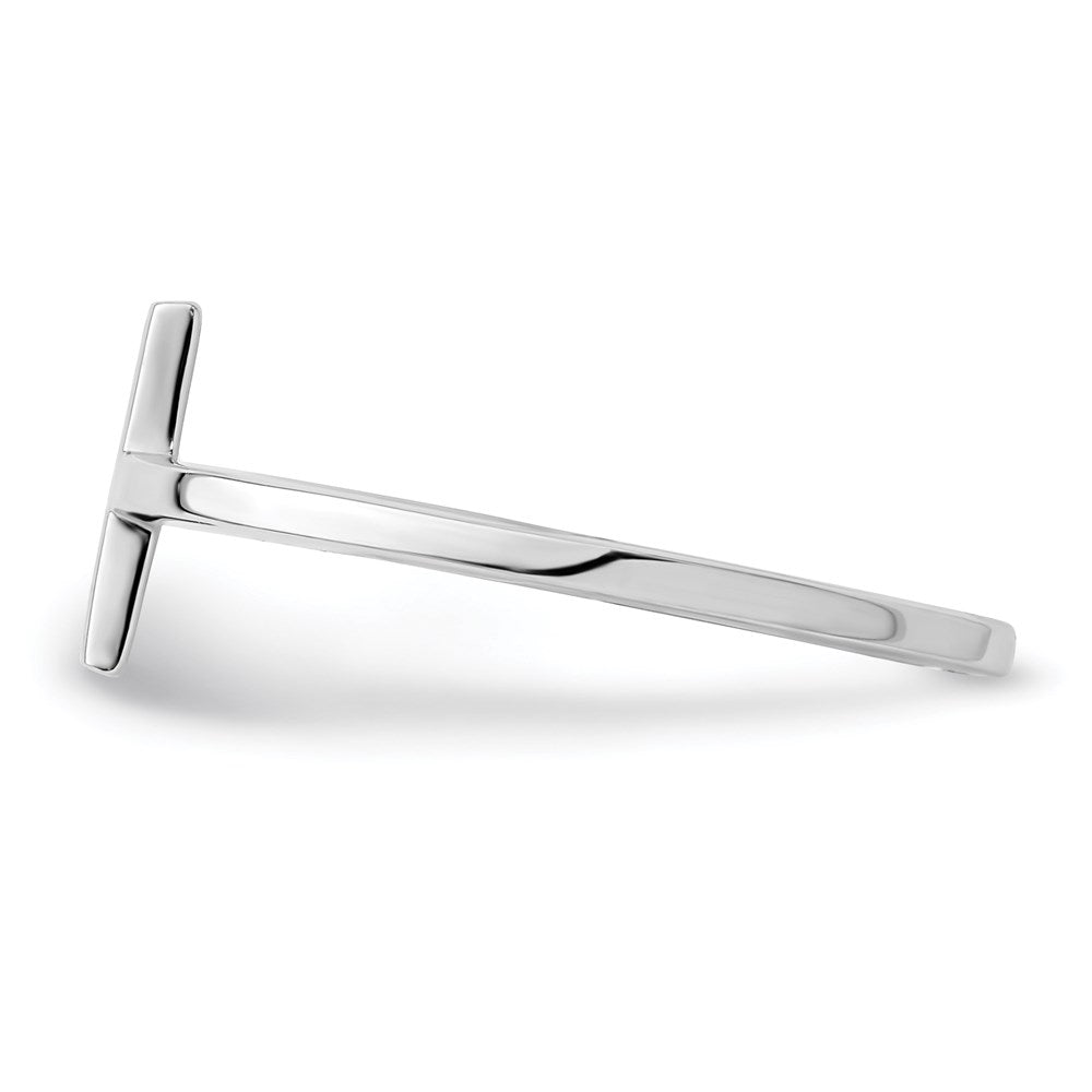 Sterling Silver Rhodium Plated Sideways Cross Ring