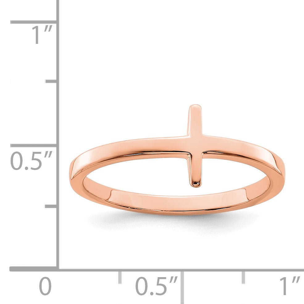 Sterling Silver Rose Gold Plated Sideways Cross Ring