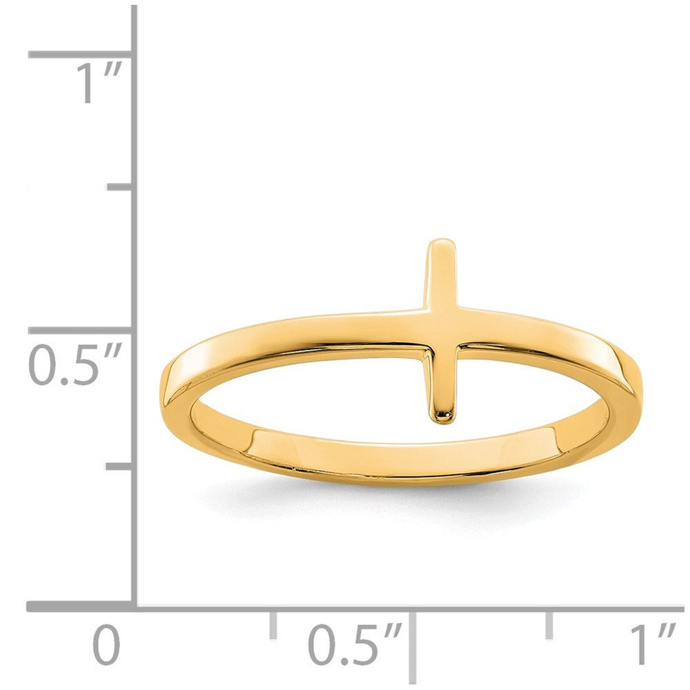 Sterling Silver Yellow Gold Plated Sideways Cross Ring