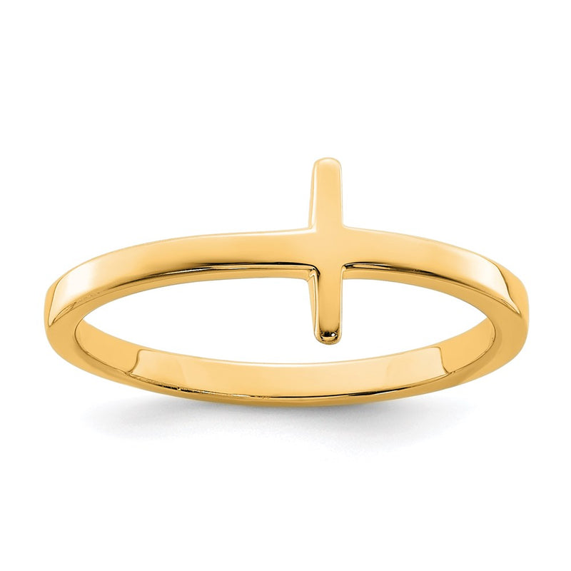 Sterling Silver Yellow Gold Plated Sideways Cross Ring