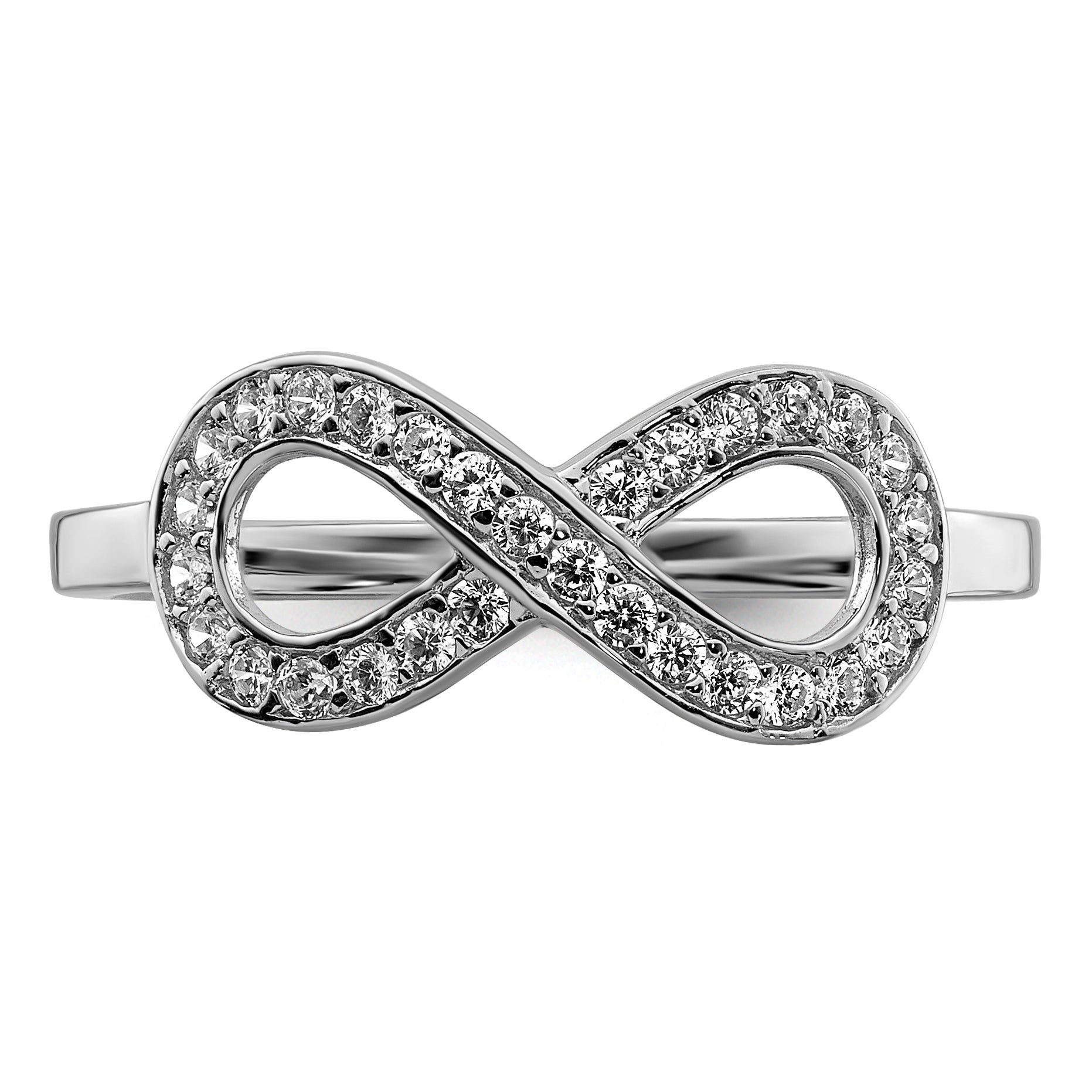 Sterling Silver Rhodium Plated Cz Infinity Ring
