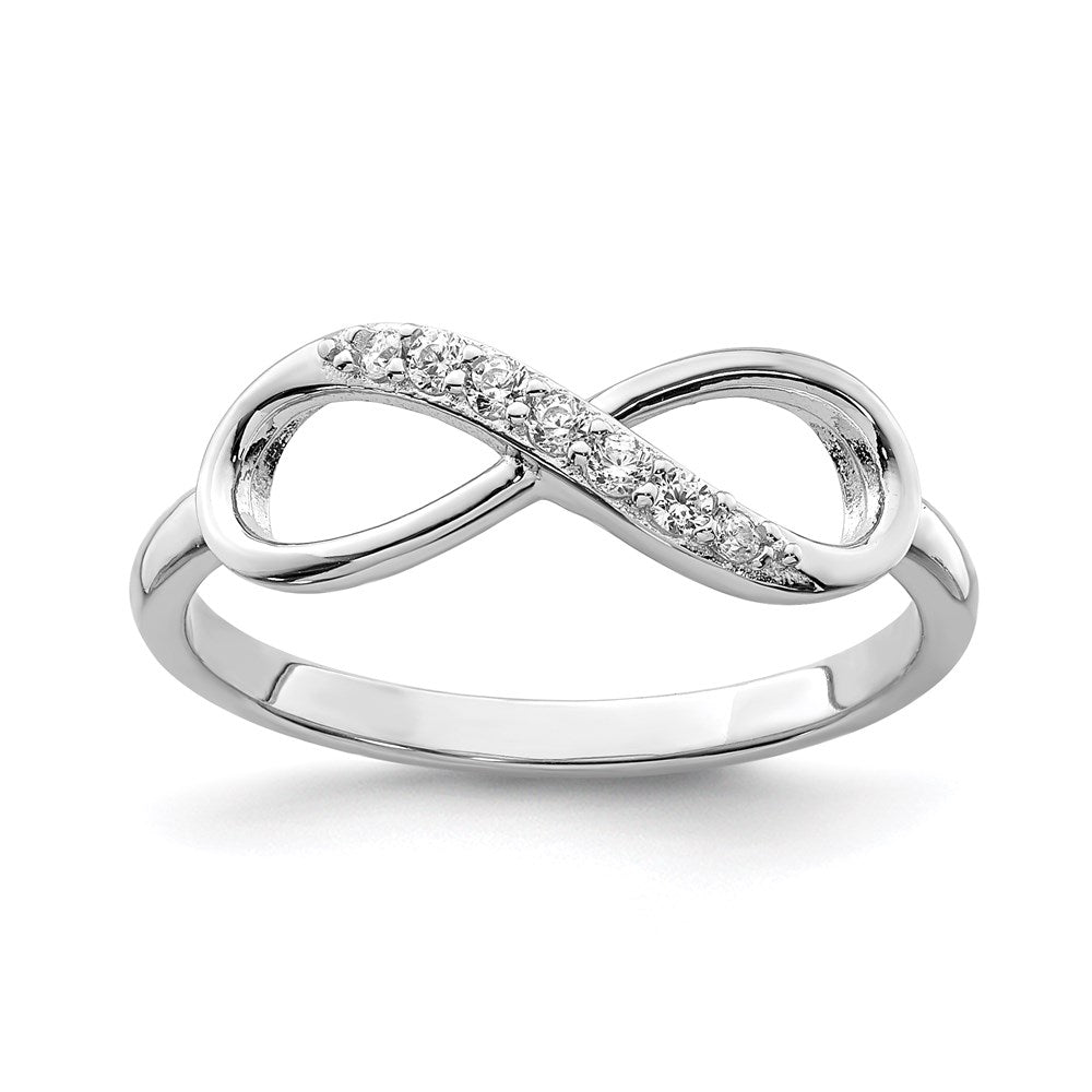 Sterling Silver Rhodium Plated Cz Infinity Ring
